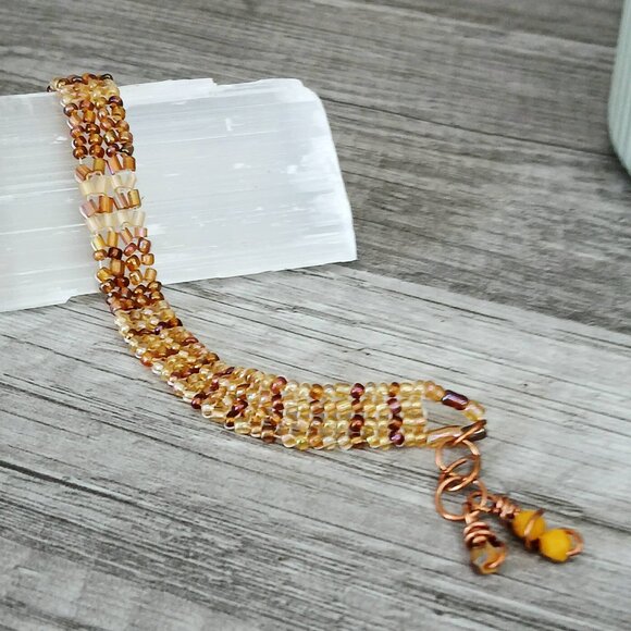 Boho Chic Beaded Herringbone Bracelet, Seed Bead Jewelry, Handmade Artisan - Picture 2 of 6